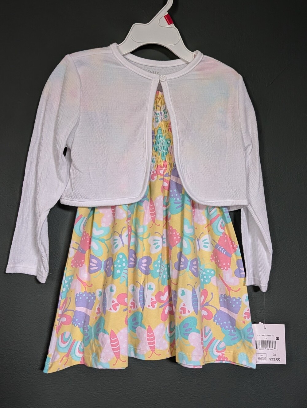 Falls Creek Yellow Butterfly & Pastel Print Dress with White Bolero